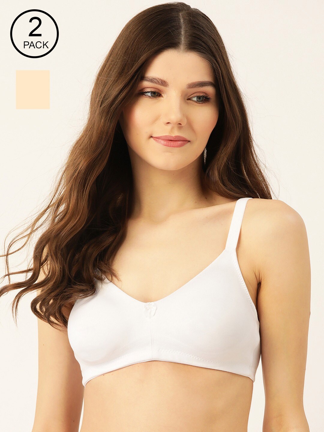 

Lady Lyka Pack Of 2 Solid Non-Wired Non Padded T-shirt Bra LIBERTY-05-SKN-WHT-Multi, Beige