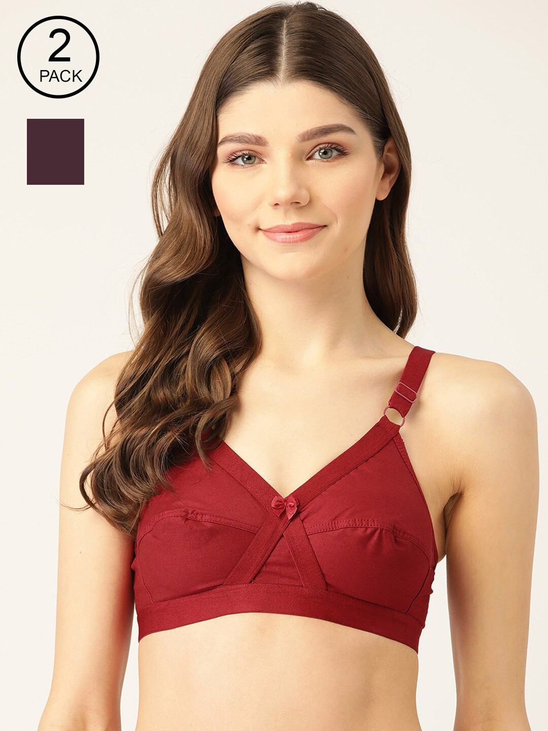 

Lady Lyka Burgundy & Purple Solid Set of 2 Non-Wired Non Padded Everyday Bra