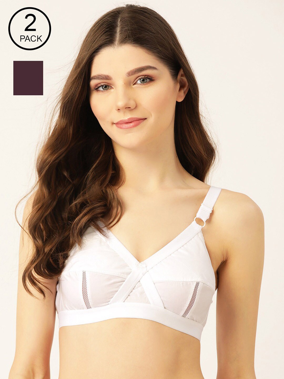 

Lady Lyka Pack Of 2 Solid Non-Wired Non Padded Everyday Bras PERFECT-WHN-WHT, Burgundy