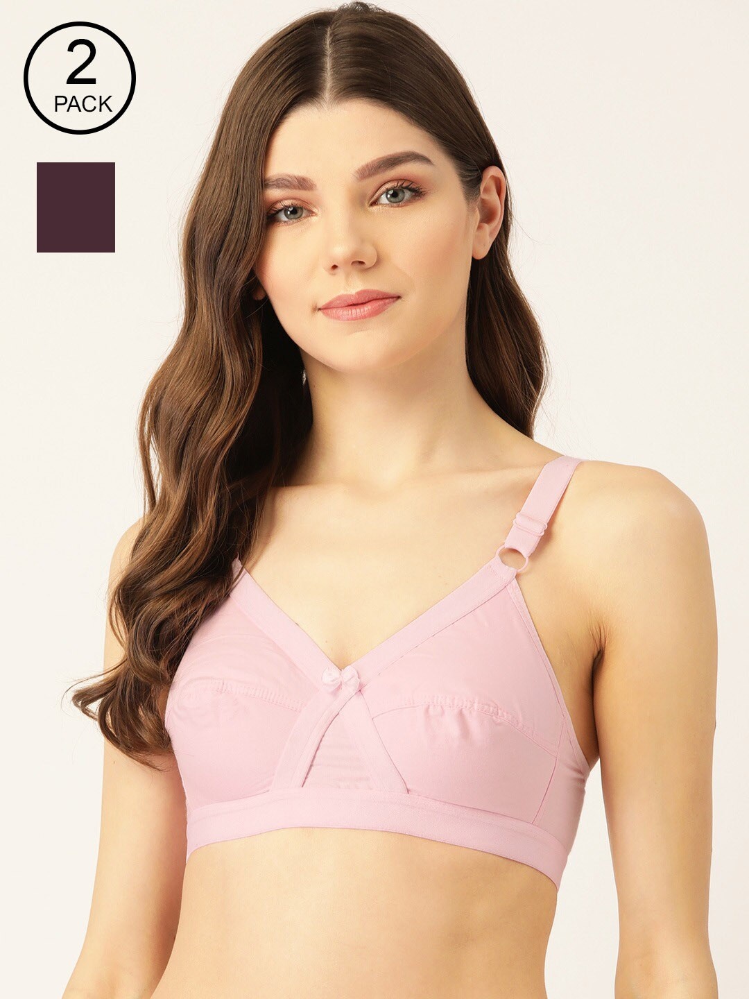 

Lady Lyka Pink & Burgundy Solid Set of 2 Non-Wired Non Padded Everyday Bra