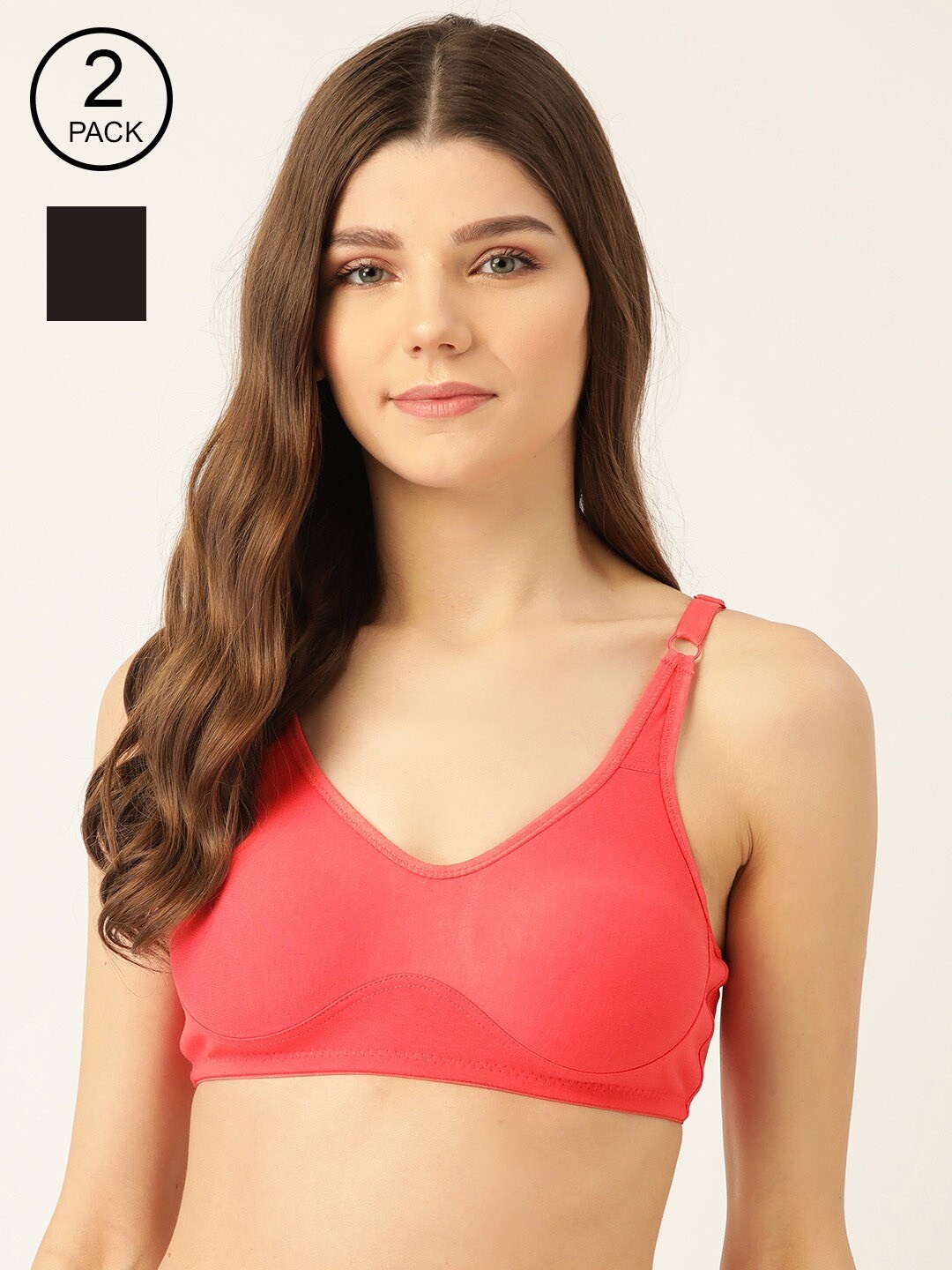 

Lady Lyka Pack Of 2 Solid Underwired Non Padded T-shirt Bra LIBERTY-03, Black