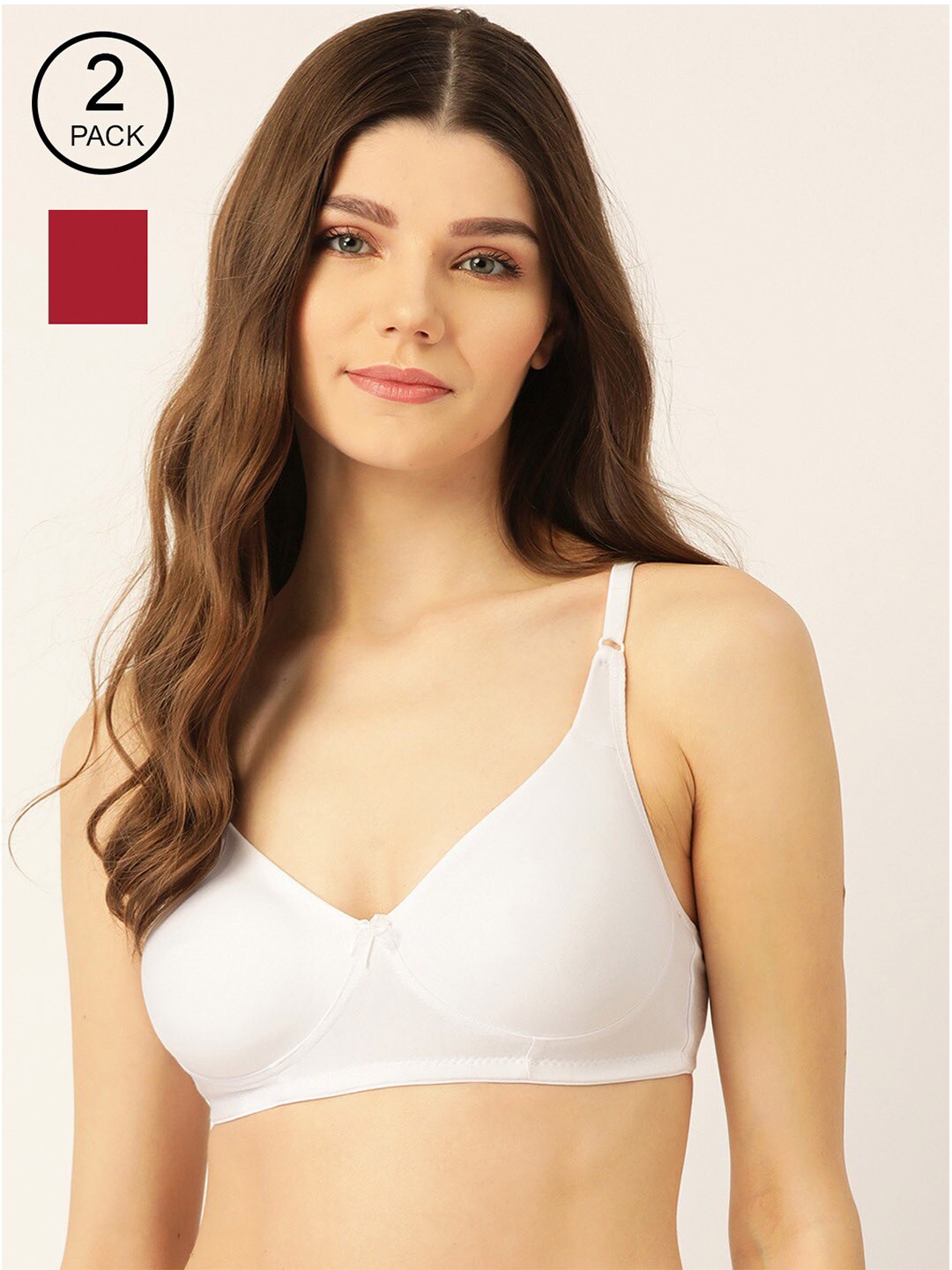 

Lady Lyka Maroon & White Solid Set of 2 Non-Wired Non Padded T-shirt Bra