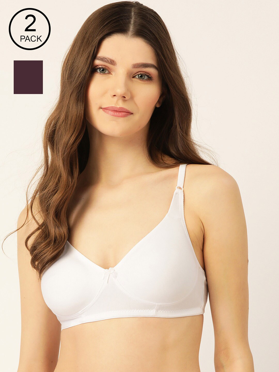 

Lady Lyka Pack Of 2 Solid Non-Wired Non Padded T-shirt Bra LIBERTY-02-WHN-WHT-Multi, Burgundy
