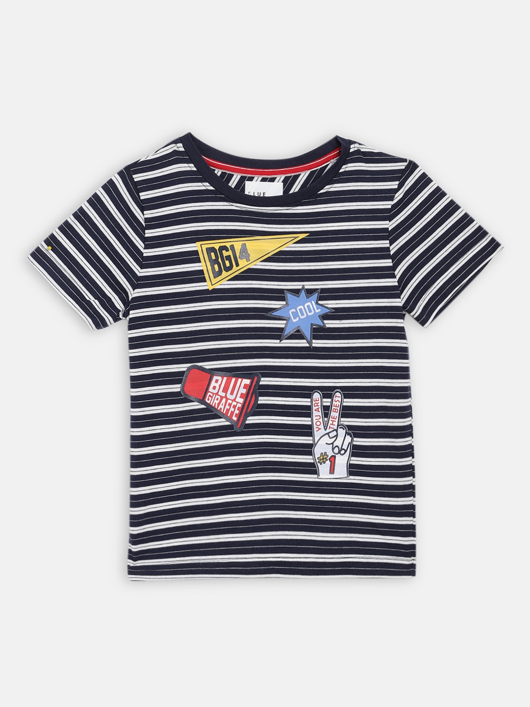 

Blue Giraffe Boys Navy Blue Striped Cotton Round Neck T-shirt