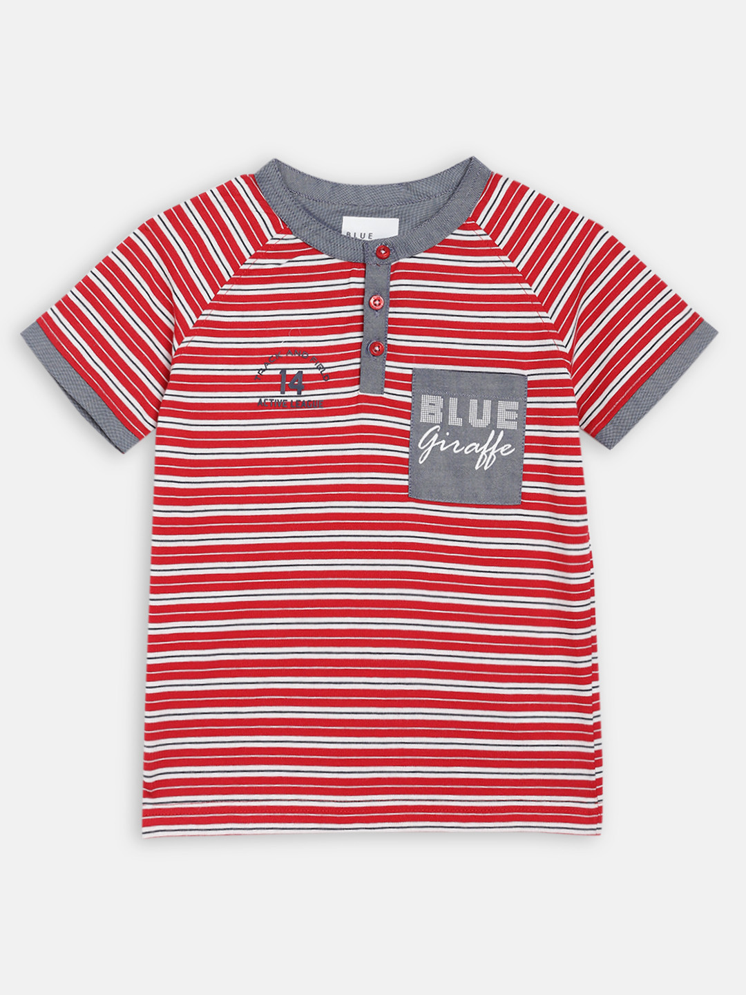 

Blue Giraffe Boys Red Striped Cotton Henley Neck T-shirt