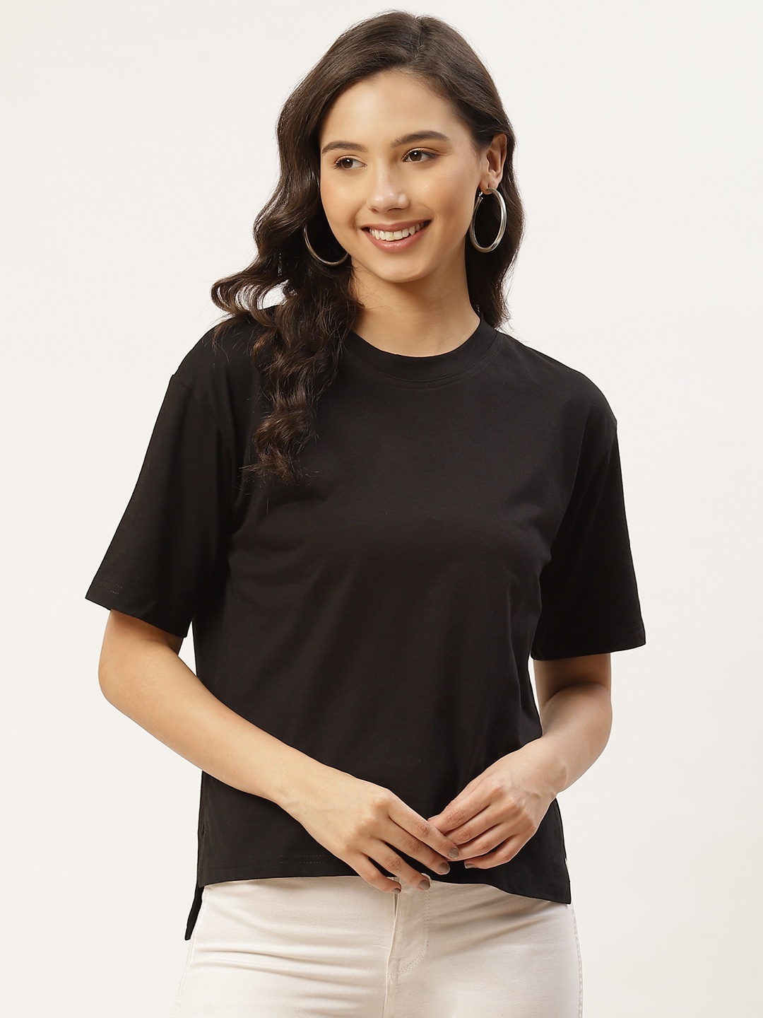 

Besiva Women Black Pure Cotton T-shirt