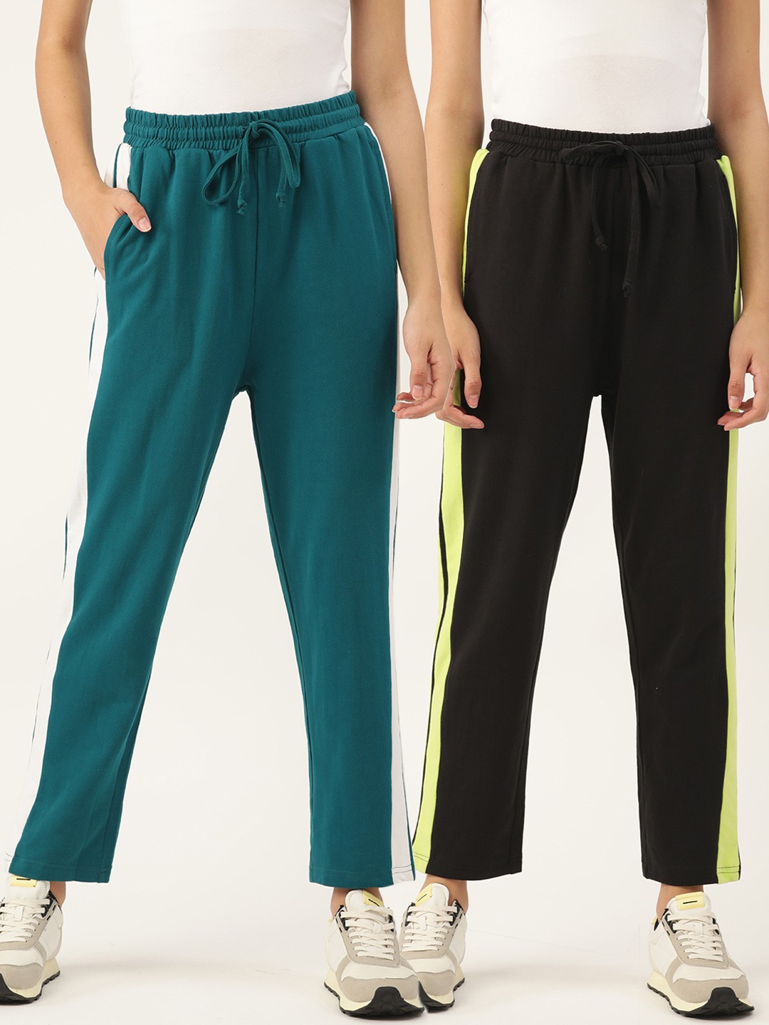 

Besiva Women Pack Of Two Pure Cotton Solid Track Pants, Black