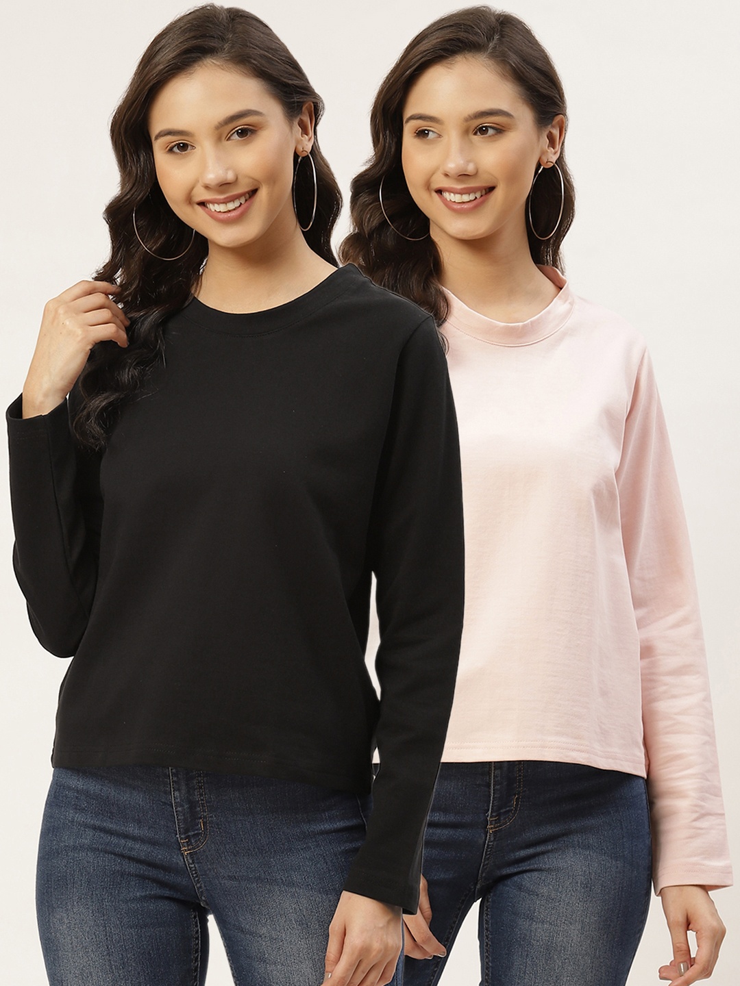 

Besiva Women Pack Of 2 Pure Cotton Sweatshirt, Black