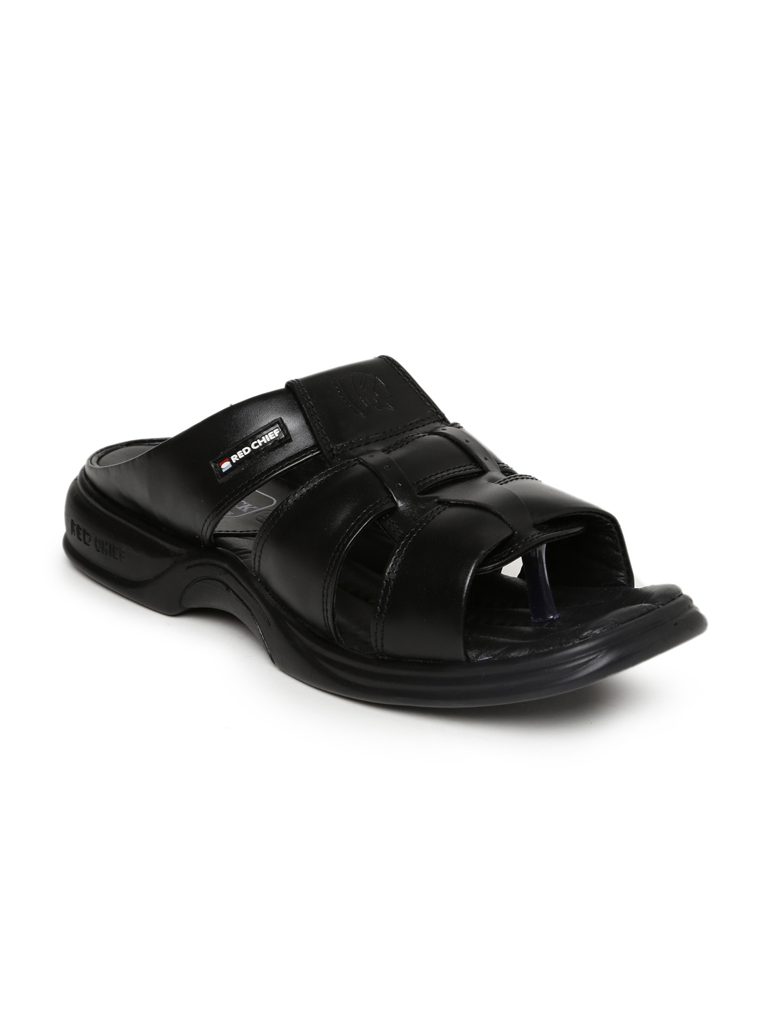 

Red Chief Men Black Leather Sandals