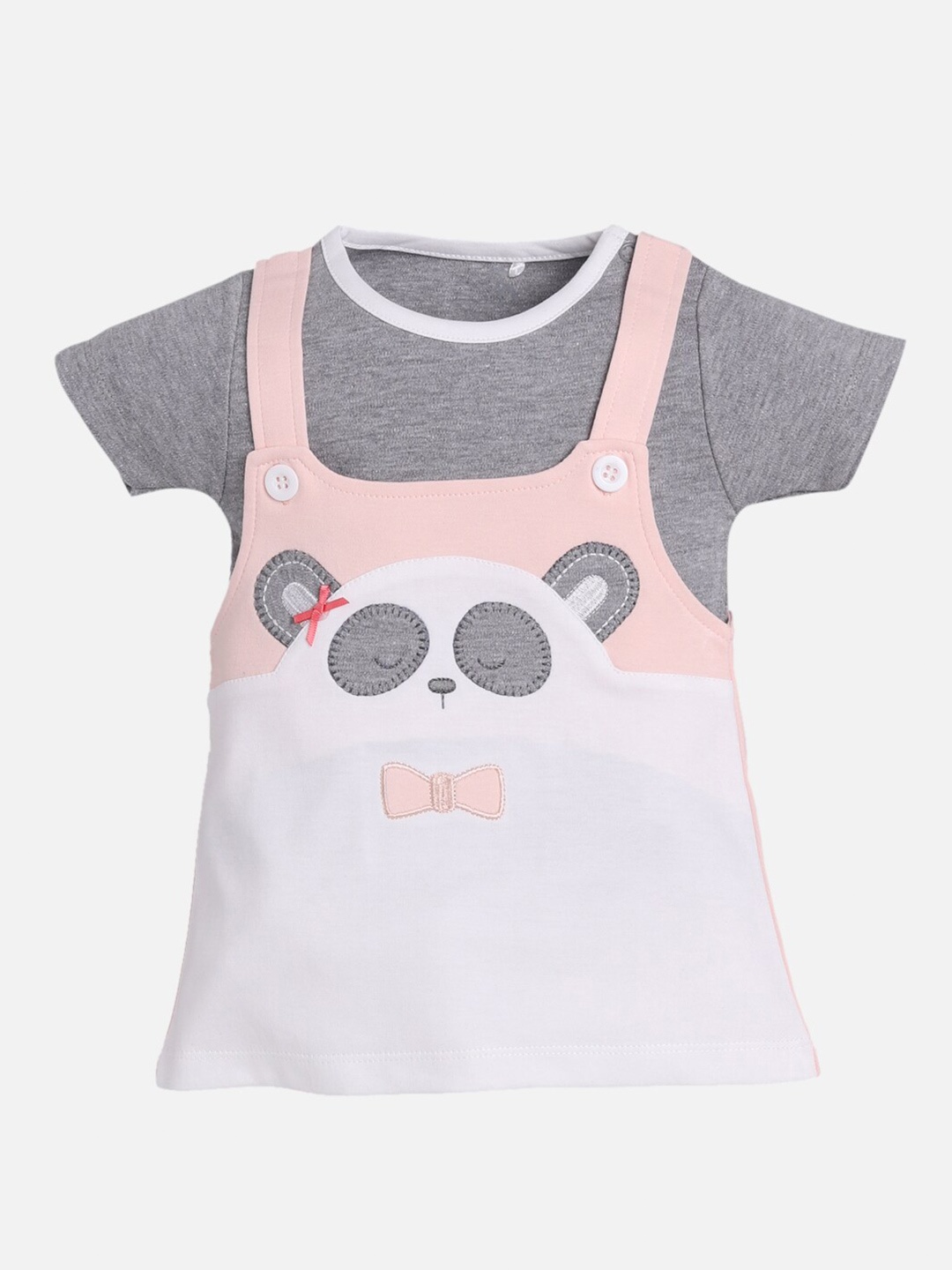 

BABY GO Girls Peach-Coloured & White Solid Top with Skirt