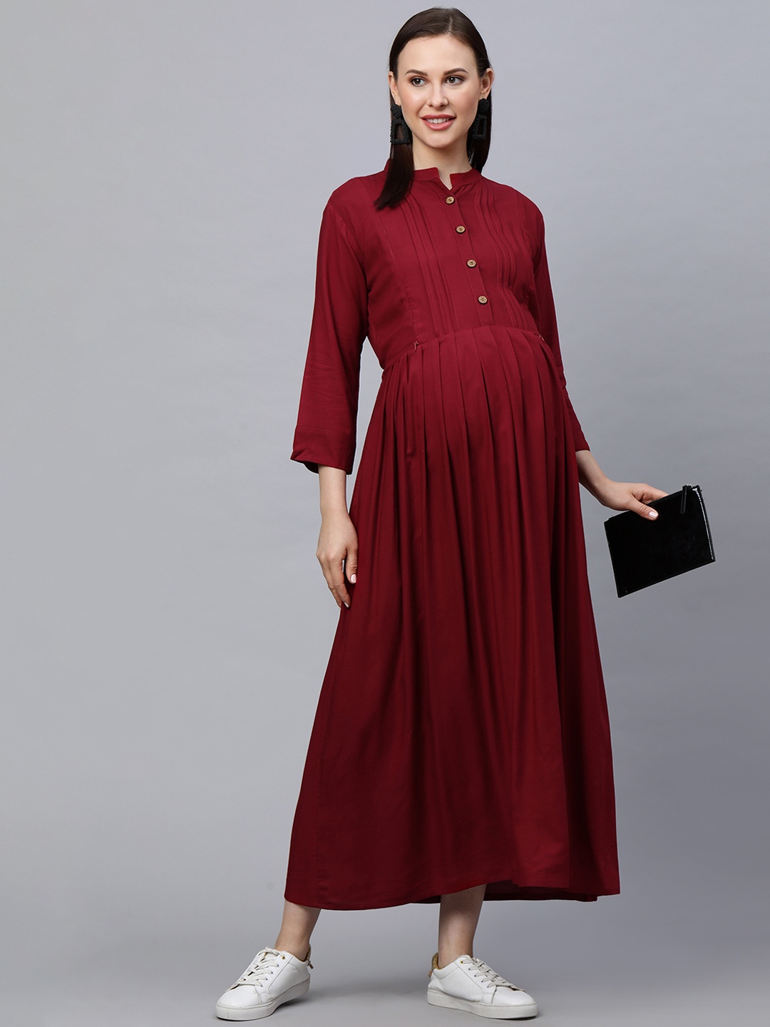 

MomToBe Women Maroon Solid Maternity Nursing Sustainable Dress