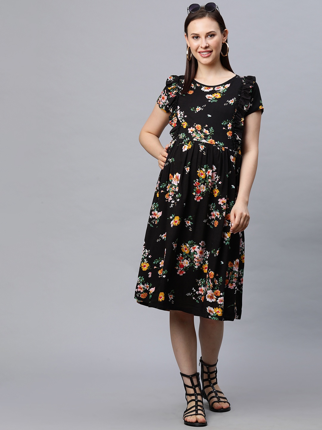 

MomToBe Women Black Printed Maternity Nursing Dress