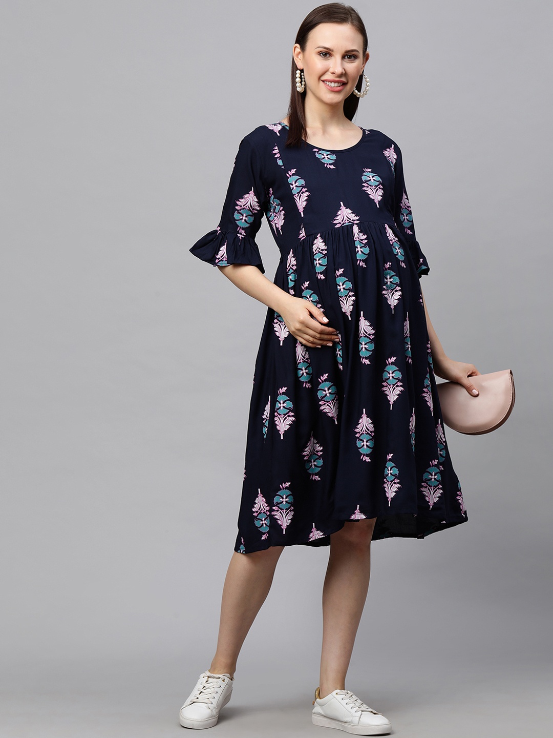 

MomToBe Women Blue Printed Maternity Nursing Dress