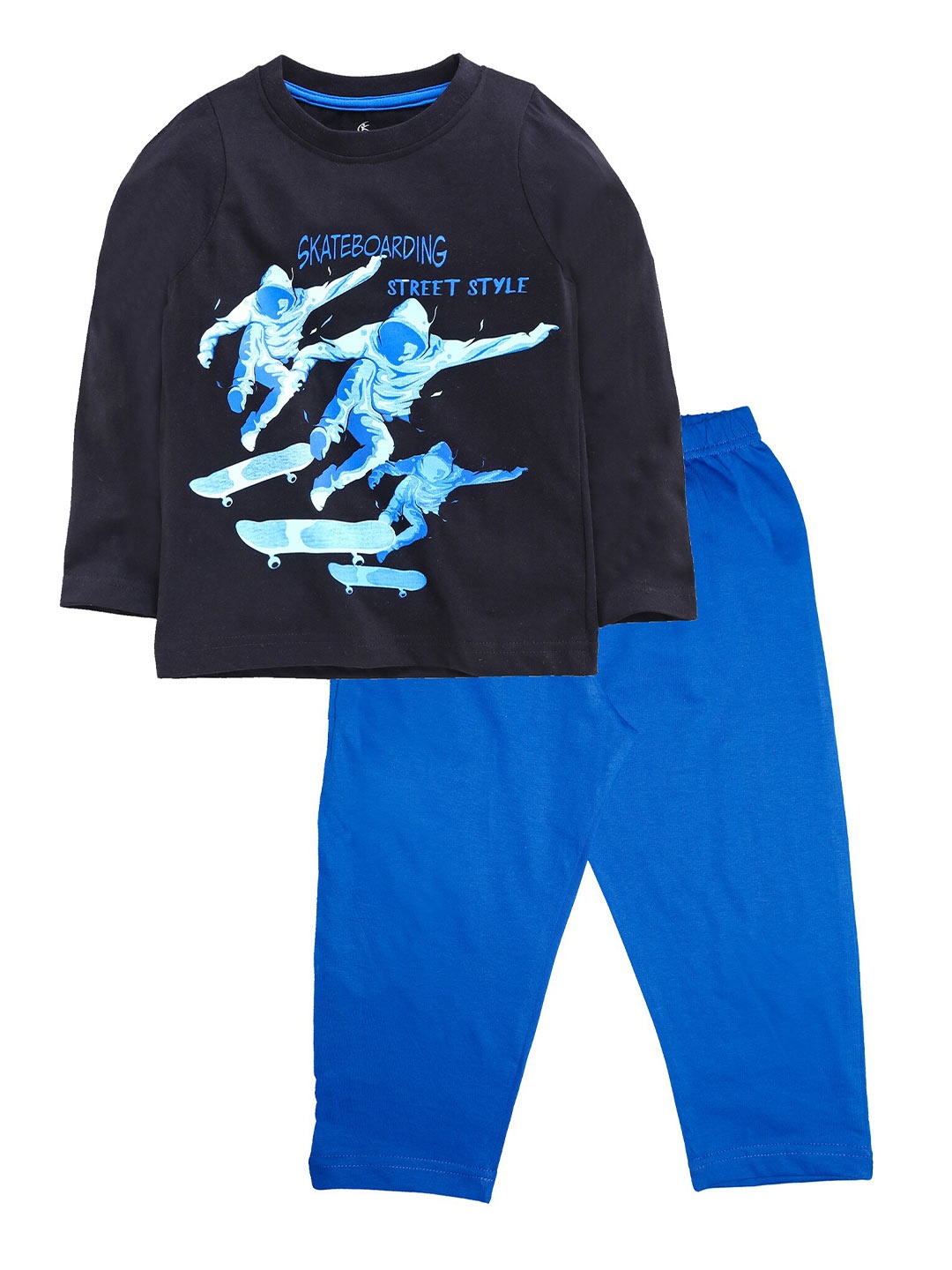 

KiddoPanti Boys Black & Blue Printed Night suit