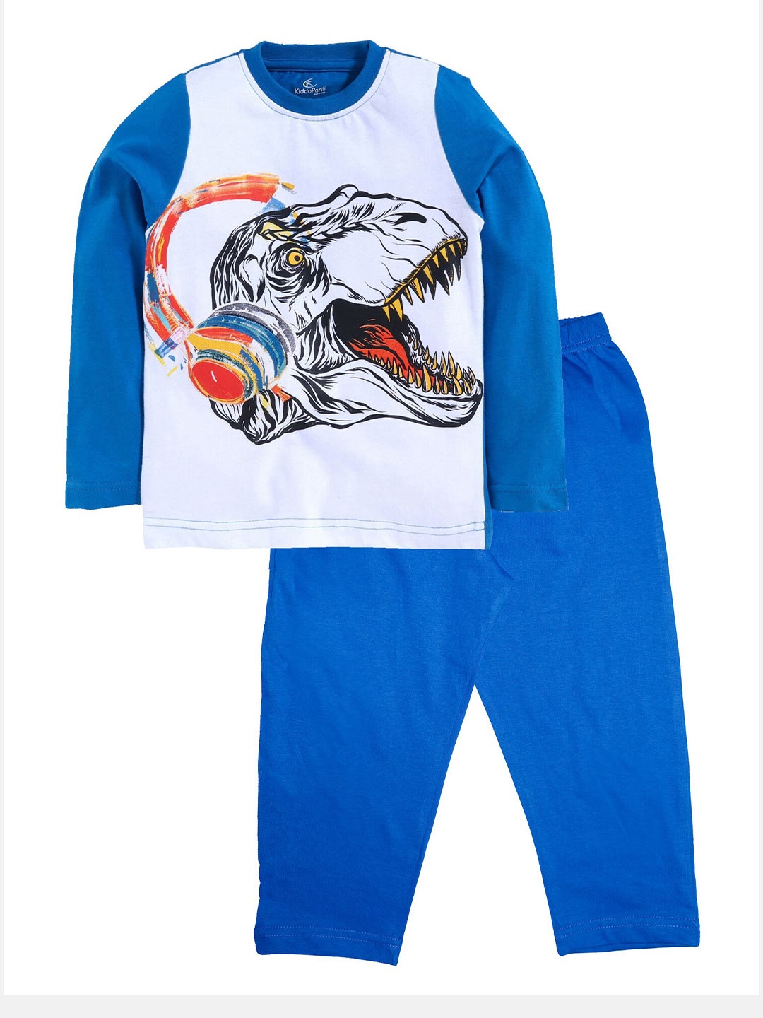 

KiddoPanti Boys Blue & White Printed Cotton Night suit