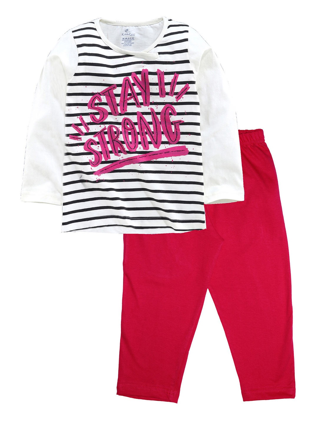 

KiddoPanti Girls Pink & White Printed Night suit