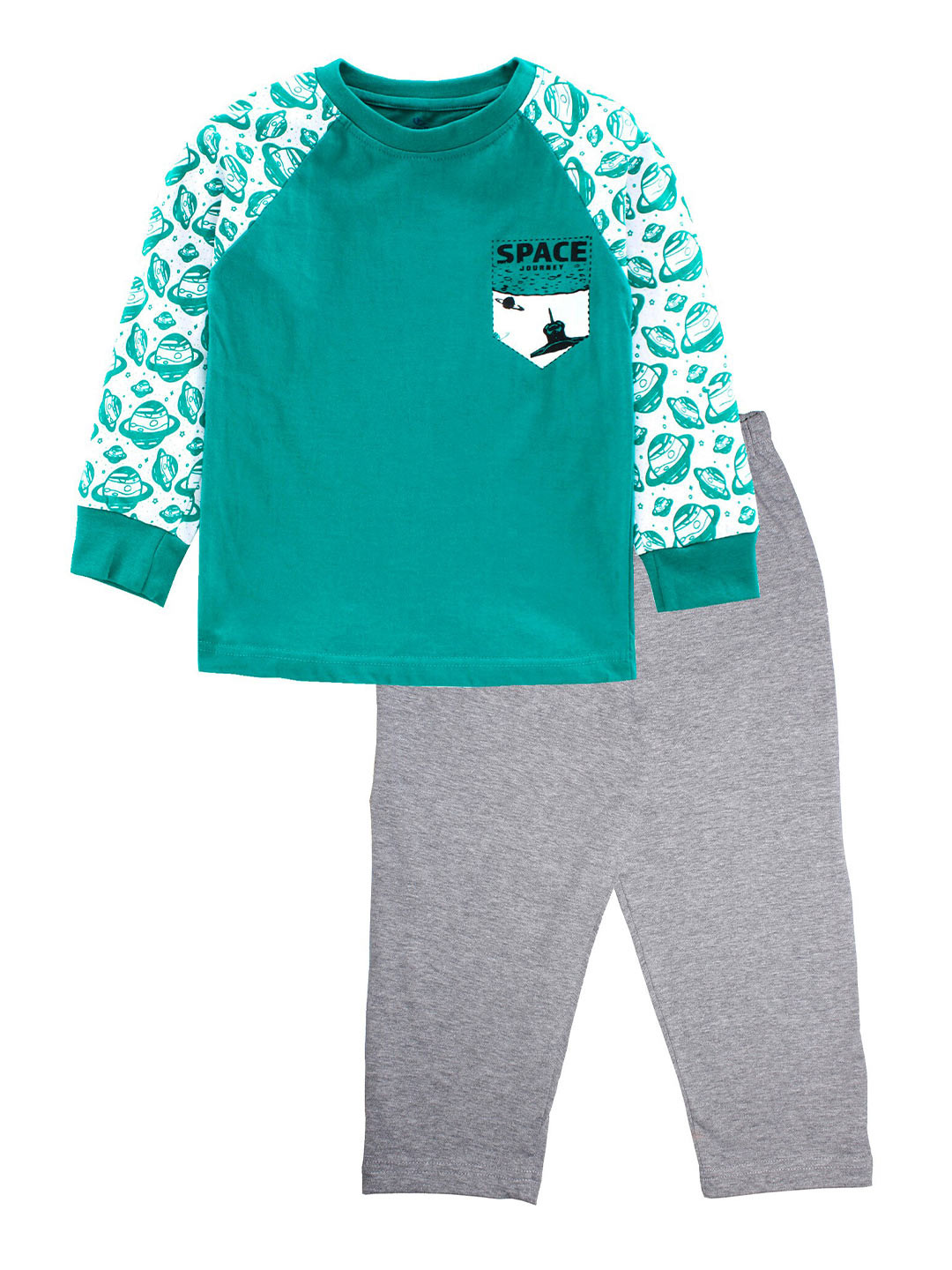 

KiddoPanti Boys Green & Grey Printed Cotton Night Suit