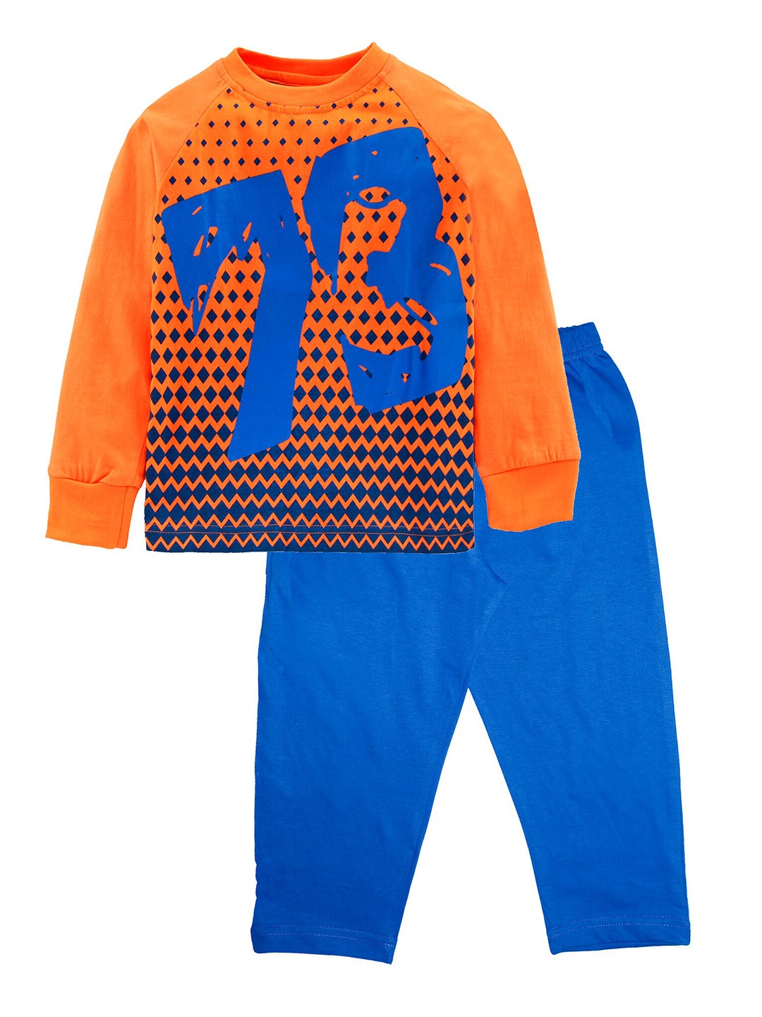 

KiddoPanti Boys Blue & Orange Printed Cotton Night suit