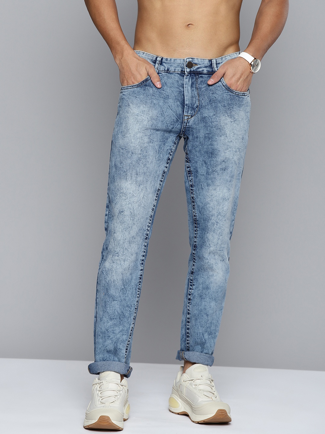

HERE&NOW Men Blue Slim Fit Heavy Fade Stretchable Jeans