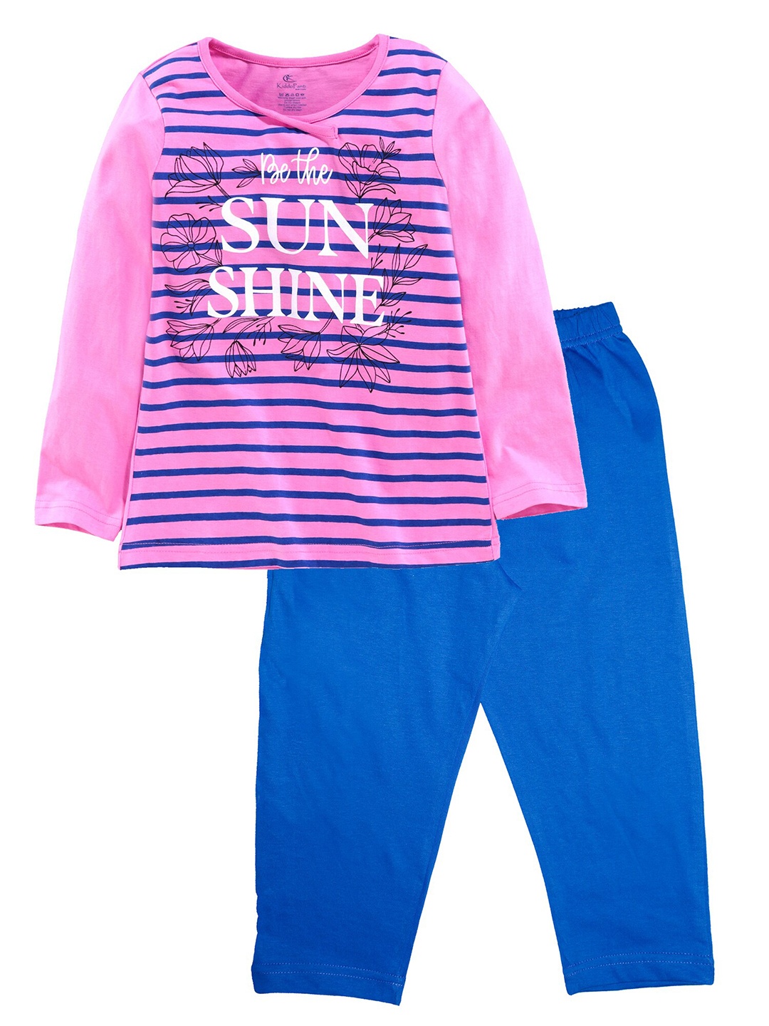

KiddoPanti Girls Pink & Blue Printed Cotton Night suit