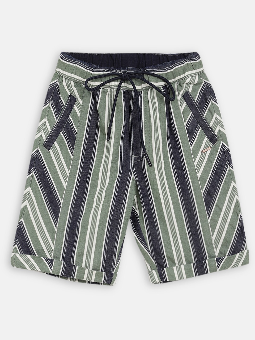 

Blue Giraffe Boys Olive Green Striped Regular Fit Regular Shorts
