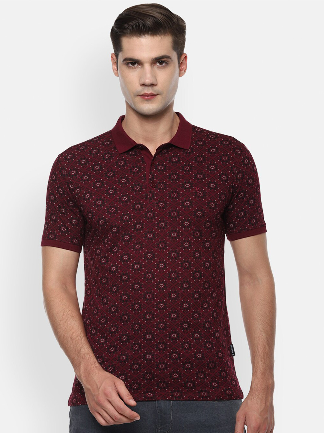 

V Dot Men Maroon Printed Polo Collar T-shirt