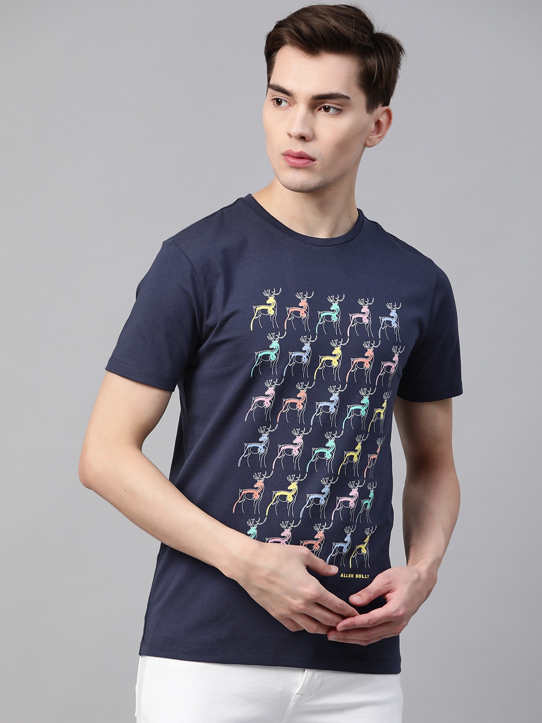 

Allen Solly Sport Men Navy Blue & Yellow Printed T-shirt