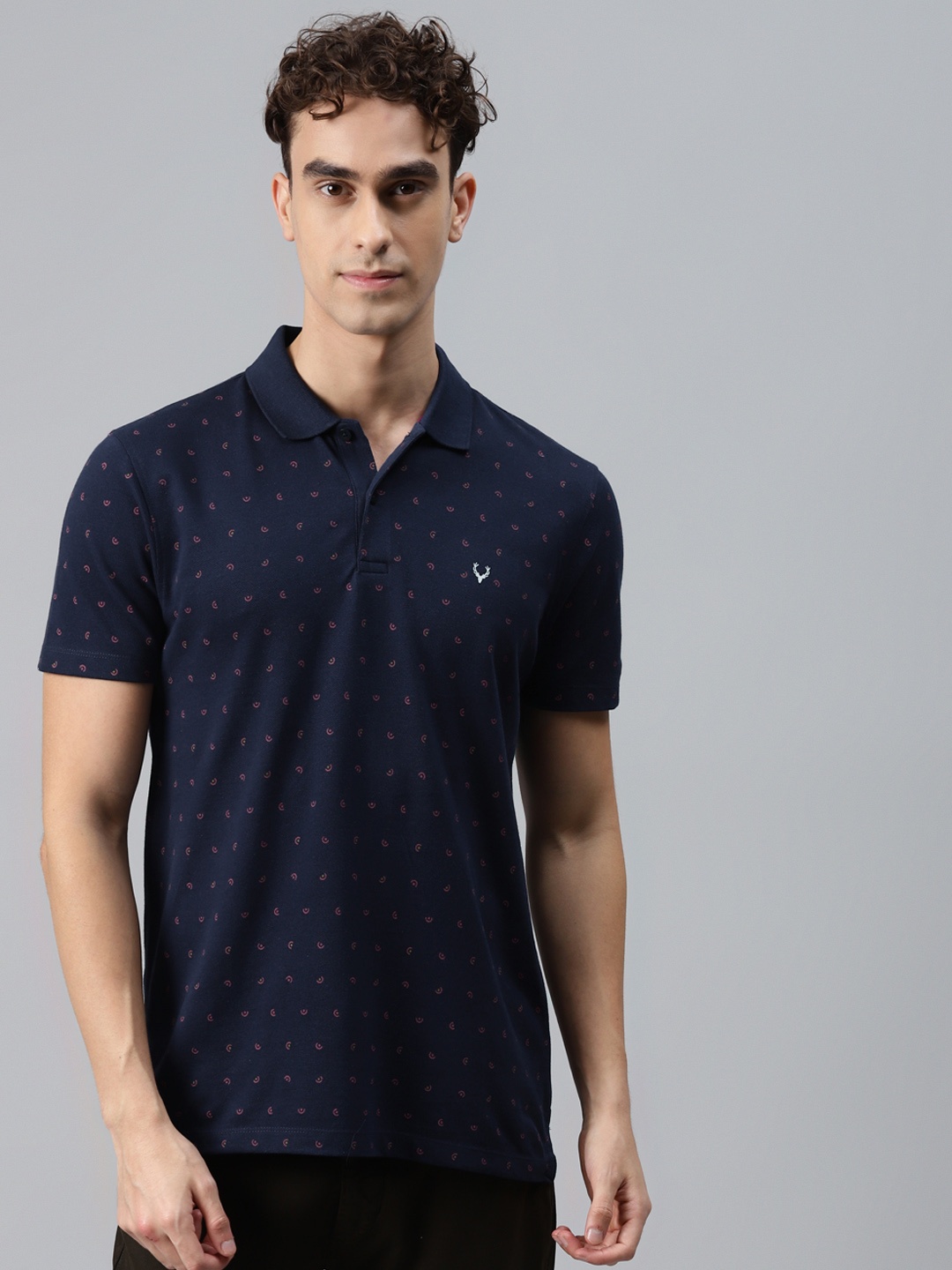 

Allen Solly Men Navy Blue & Pink Printed Polo Collar T-shirt