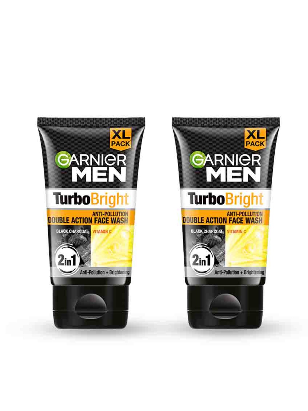 

Garnier Men Set of 2 Turbo Bright Double Action Face Wash with Charcoal - 150 g Each, Black