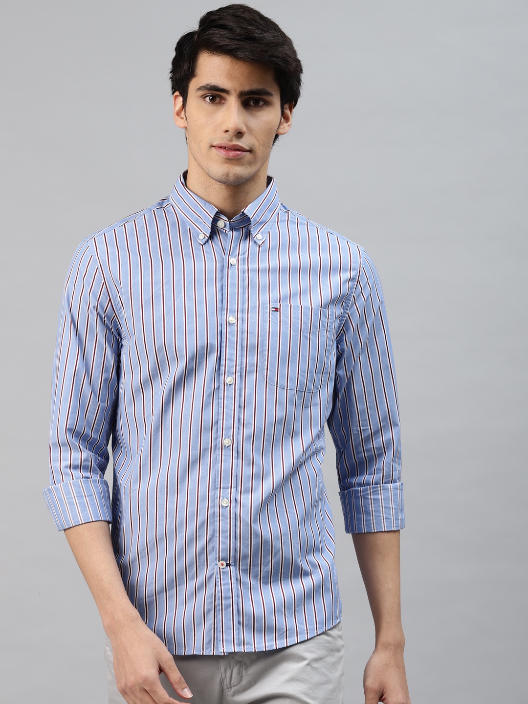

Tommy Hilfiger Men Blue & Red Striped Pure Cotton Casual Shirt