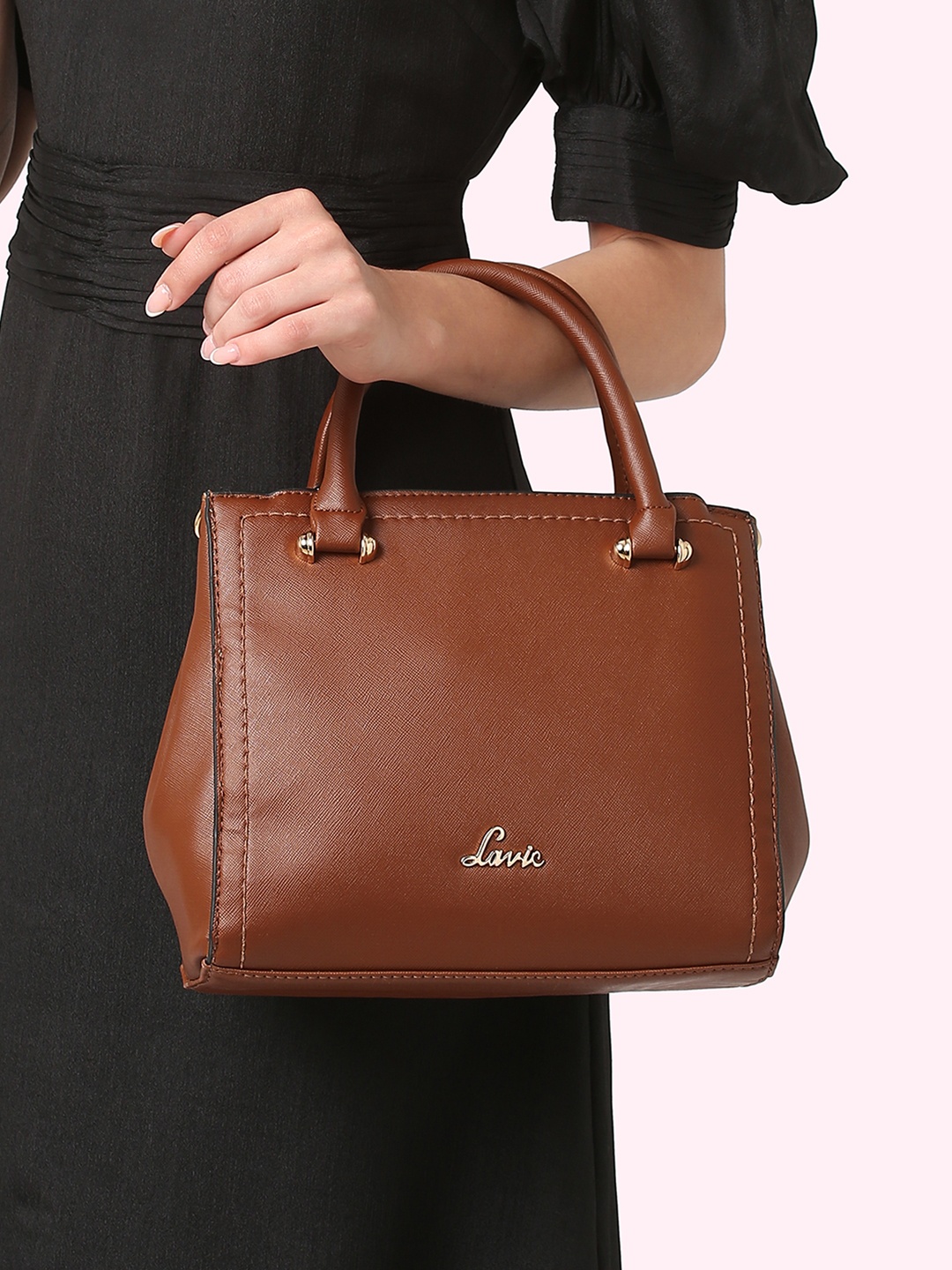 

Lavie Omnia Brown Solid Structured Handheld Bag