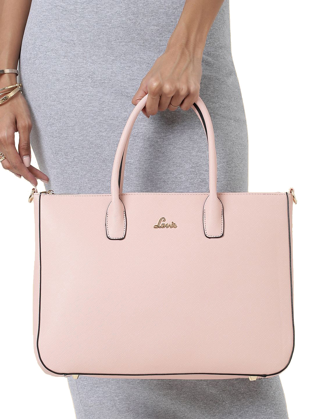 

Lavie Raily Pink Solid Structured Handheld Bag with Detachable Sling Strap