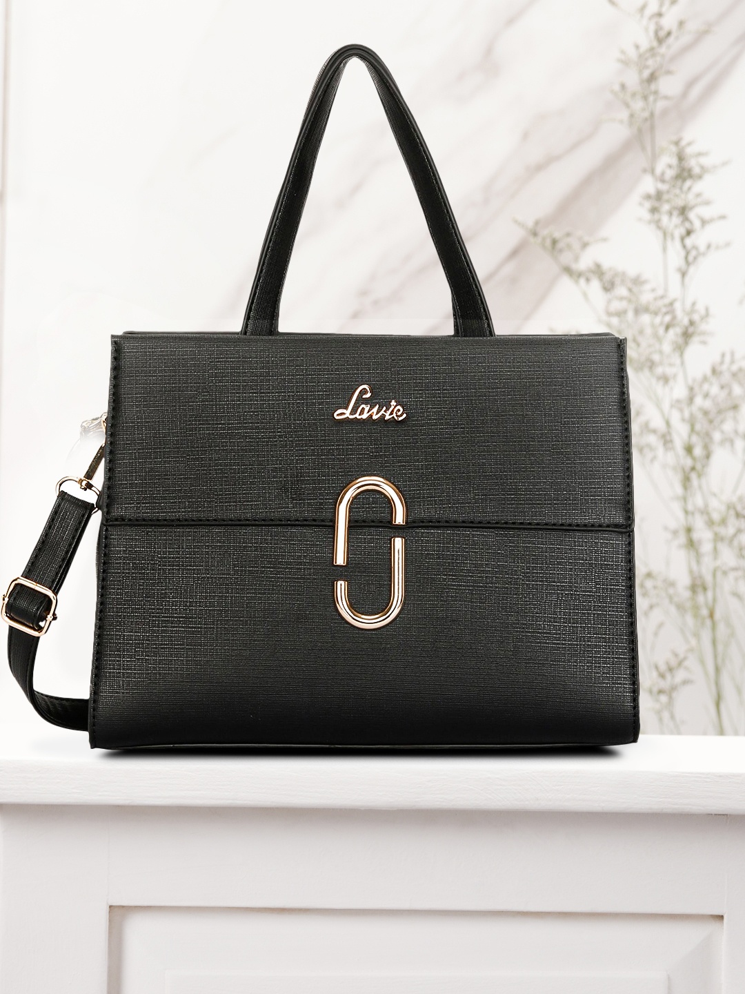 

Lavie Gehry Black Solid Structured Shoulder Bag