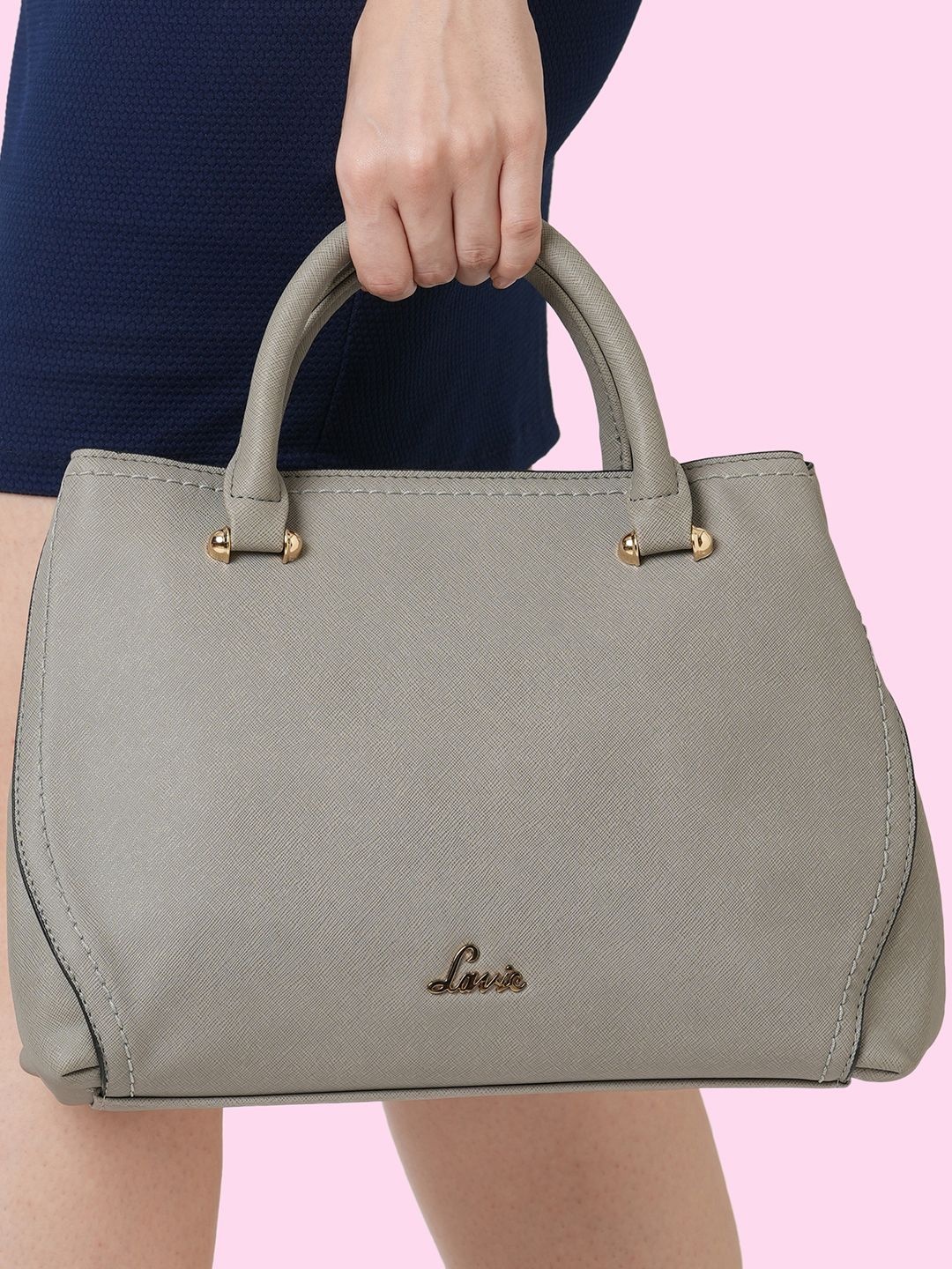 

Lavie Omnia Grey Solid Structured Handheld Bag
