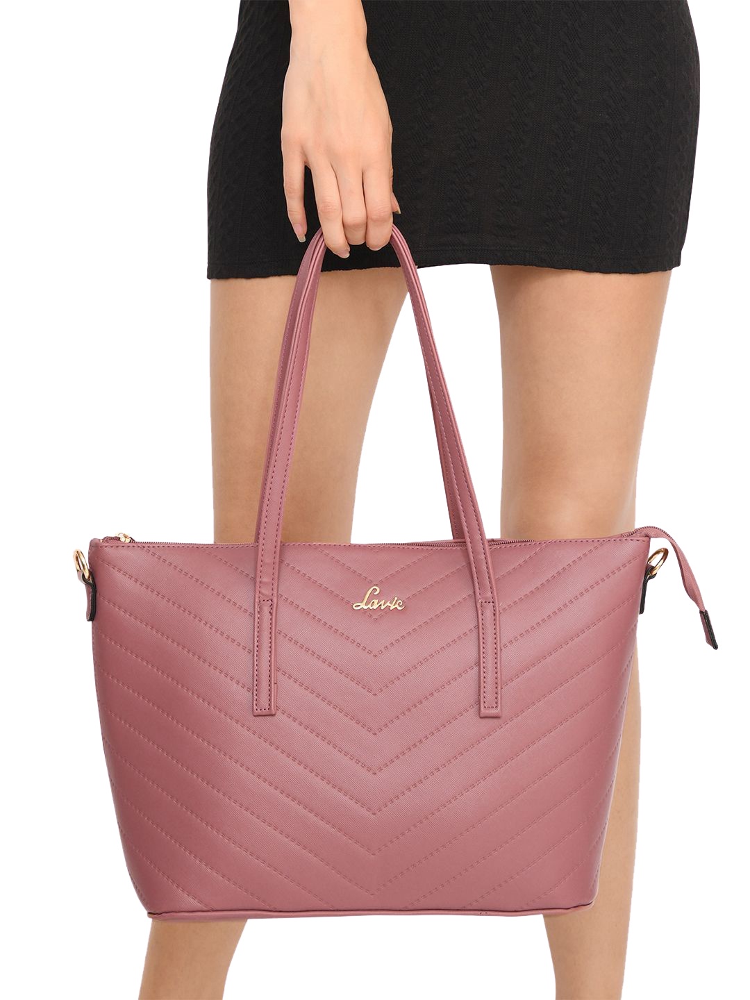 

Lavie Women Gnome Mauve Pink Solid Structured Medium Tote Bag With Quilted Detail