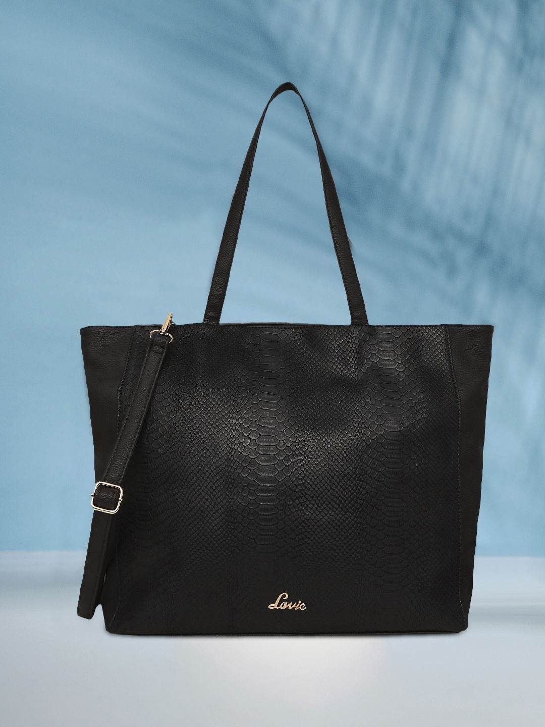 

Lavie Sandria Black Snakeskin Textured with Detachable Sling Strap Laptop Handbag