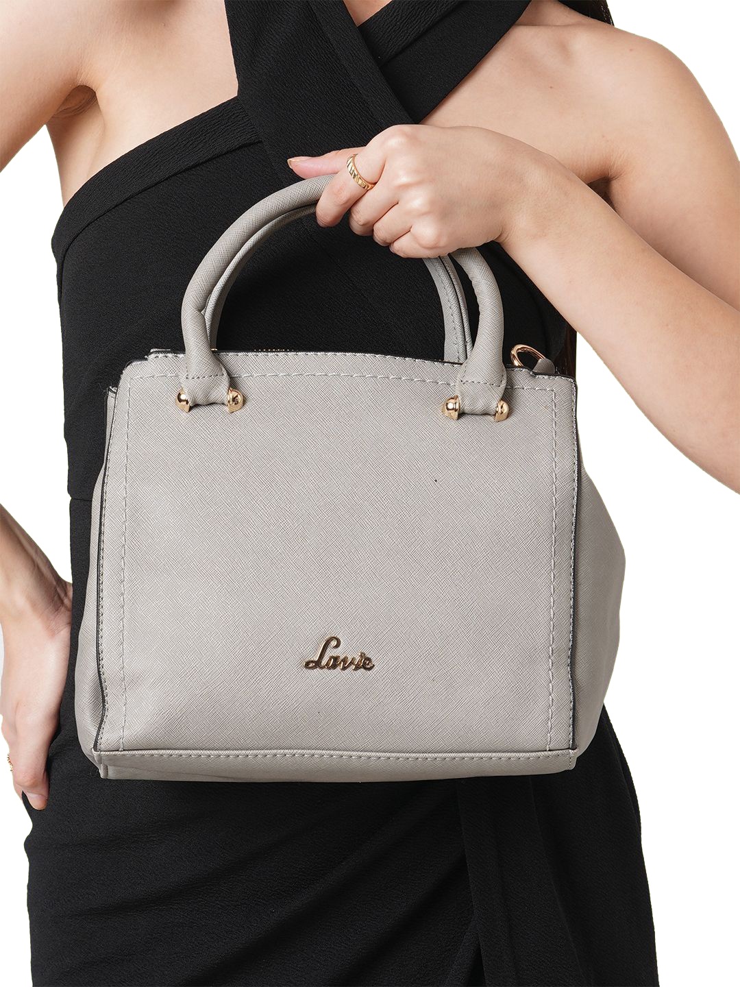 

Lavie Omnia Grey Solid Structured Handheld Bag