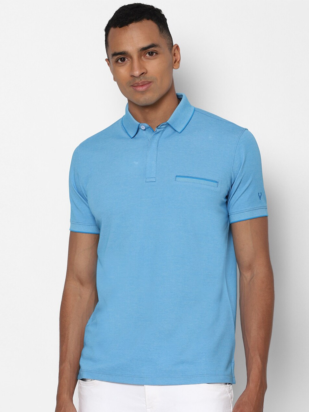

Allen Solly Men Blue Solid Polo Collar Pure Cotton T-shirt