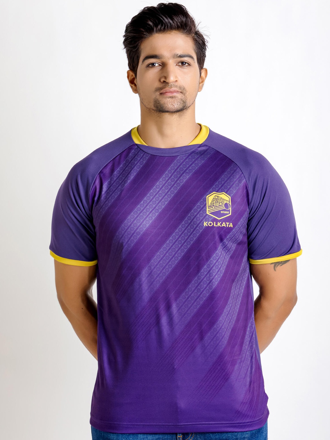 

FLX By Decathlon Men Purple Kolkata Team Logo Printed Round Neck Cricket T-shirt