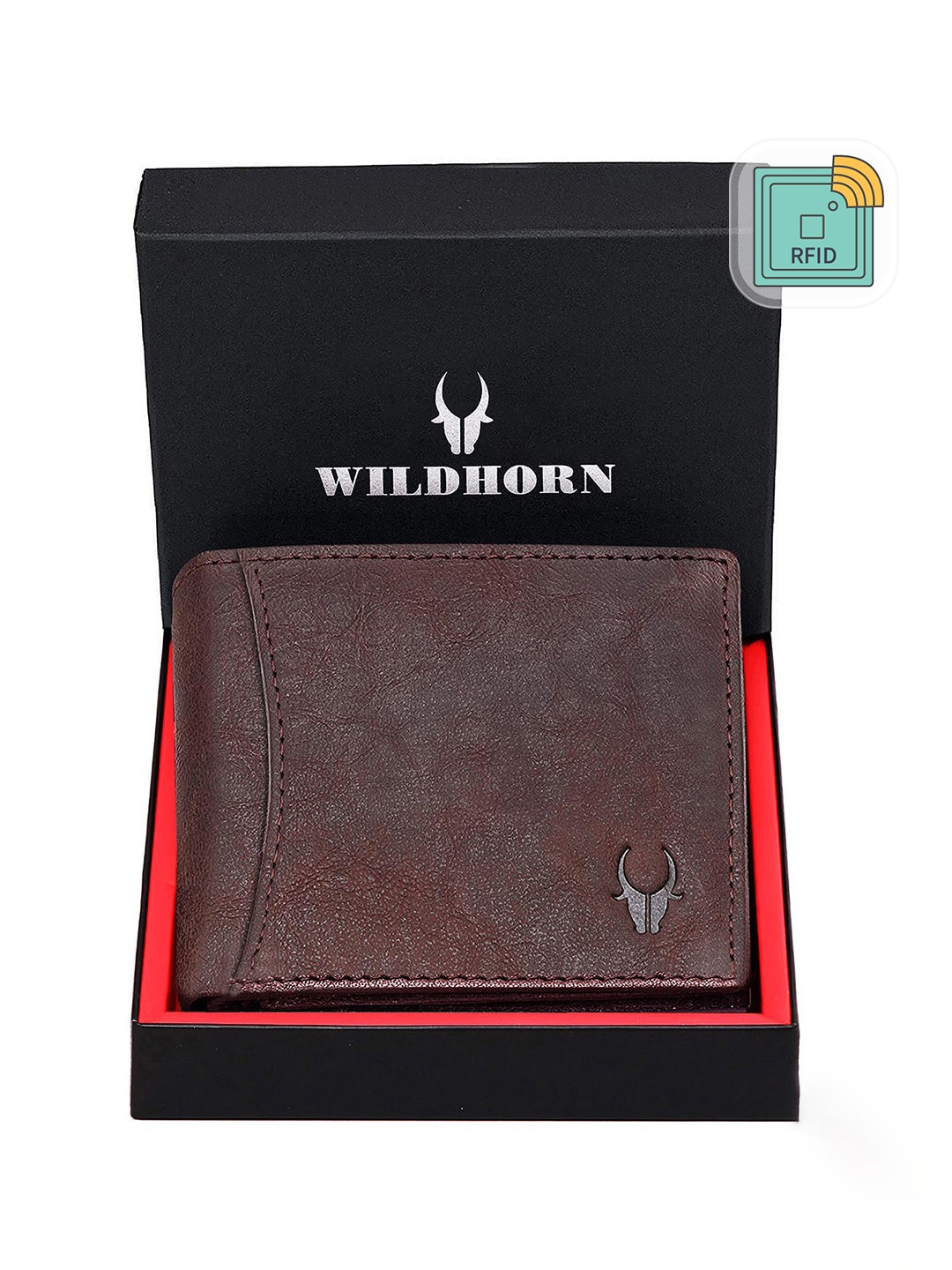 

WildHorn Men Brown Textured RFID Protected Genuine Leather Two Fold Wallet