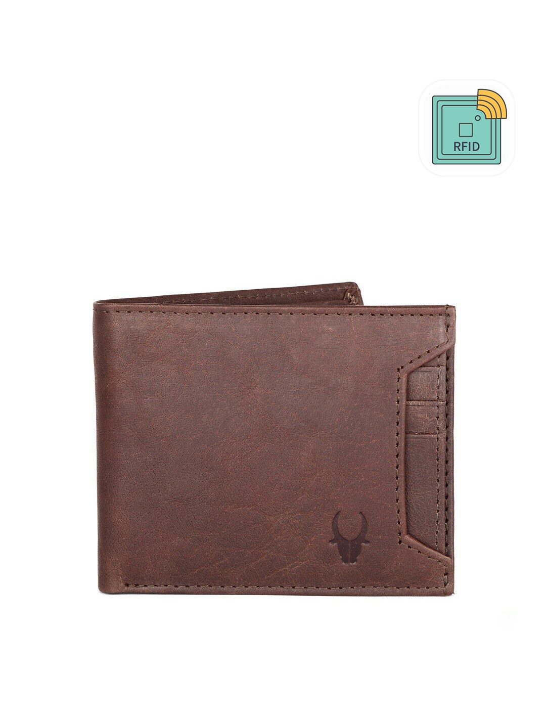 

WildHorn Men Brown Textured RFID Protected Genuine Leather Two Fold Wallet