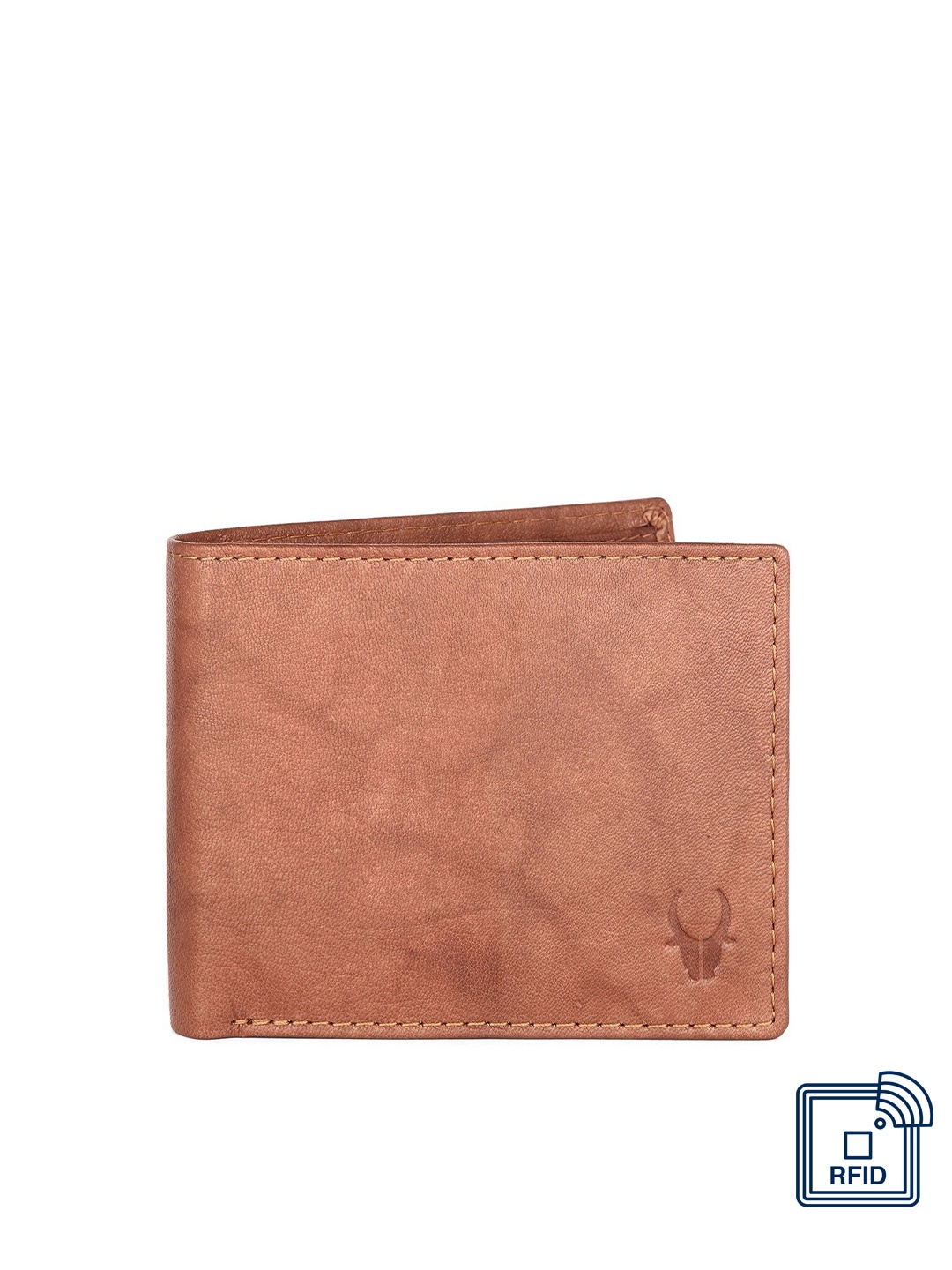 

WildHorn Men Tan Brown Textured RFID Protected Genuine Leather Two Fold Wallet