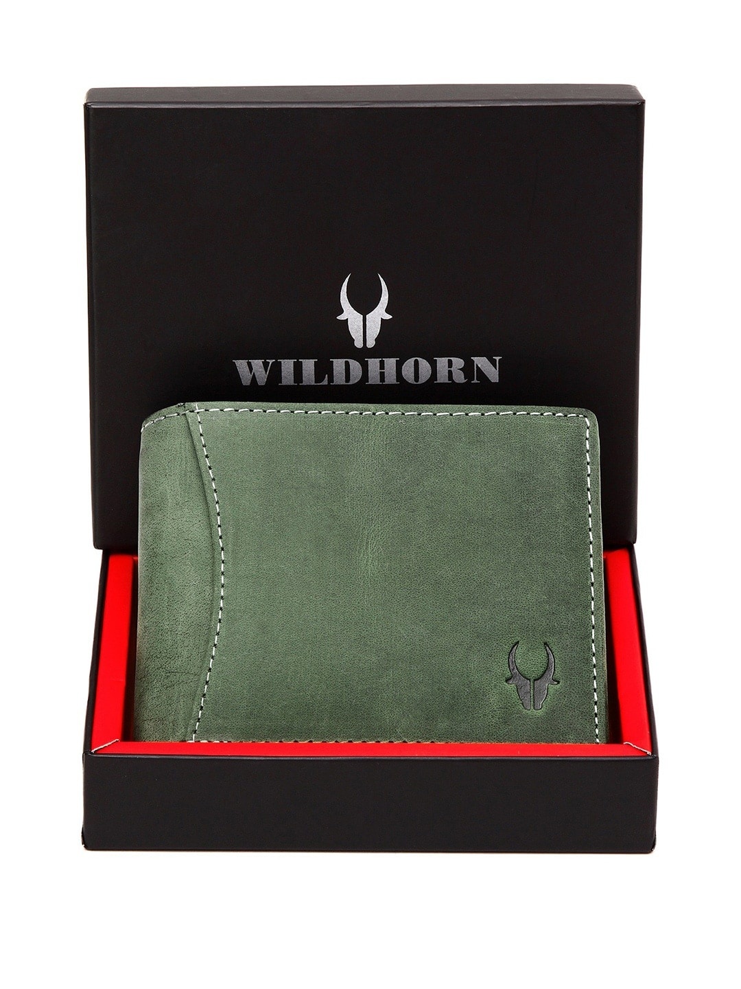 

WildHorn Men Green Textured Two Fold Wallet