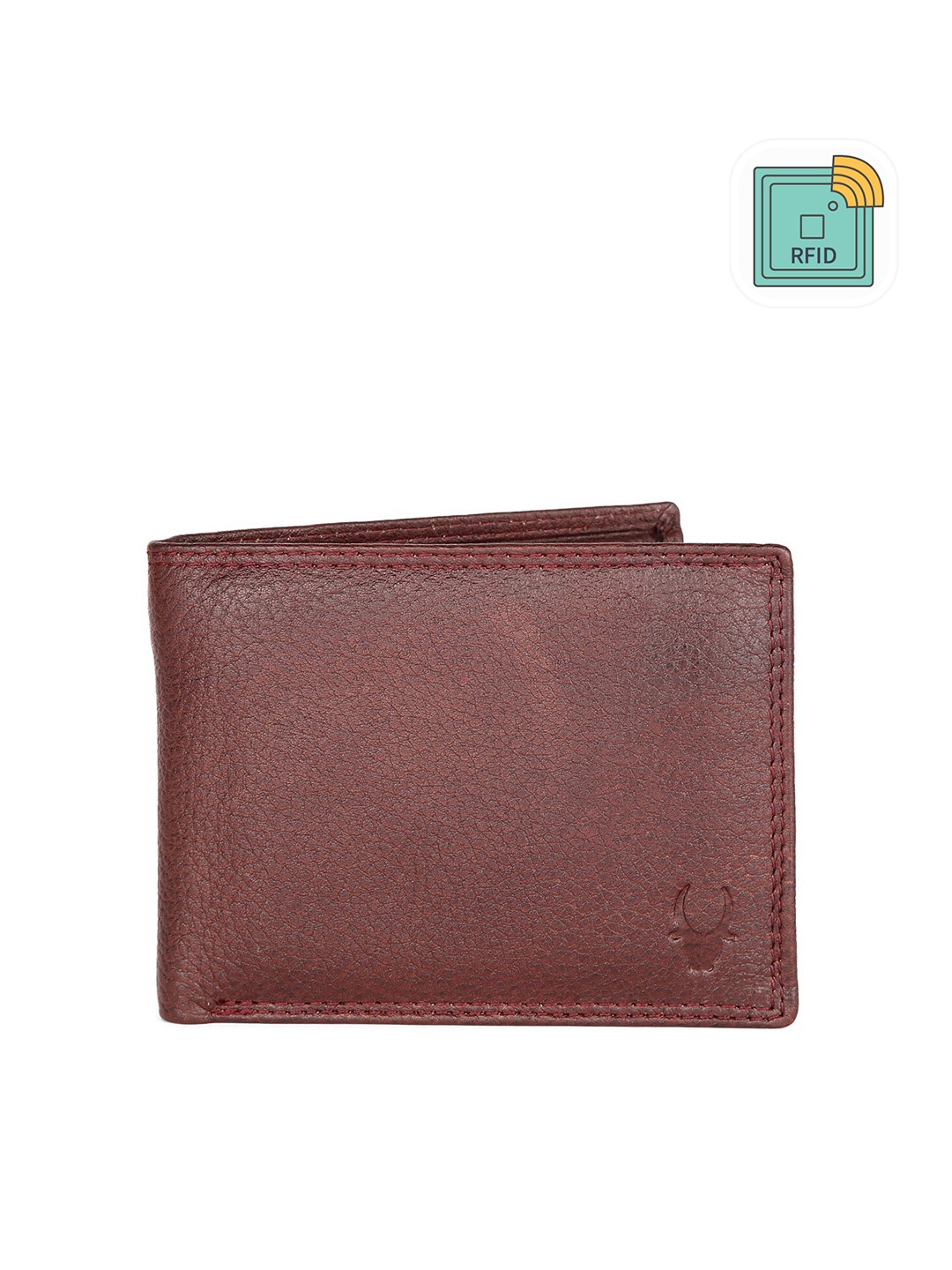 

WildHorn Men Maroon Textured RFID Protected Genuine Leather Two Fold Wallet