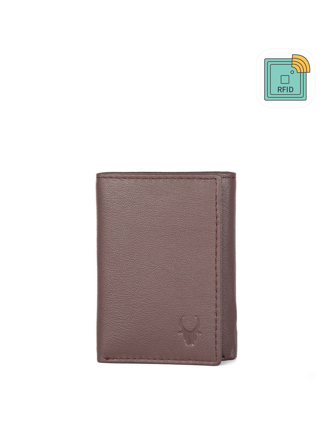 

WildHorn Men Brown Textured RFID Protected Genuine Leather Three Fold Wallet