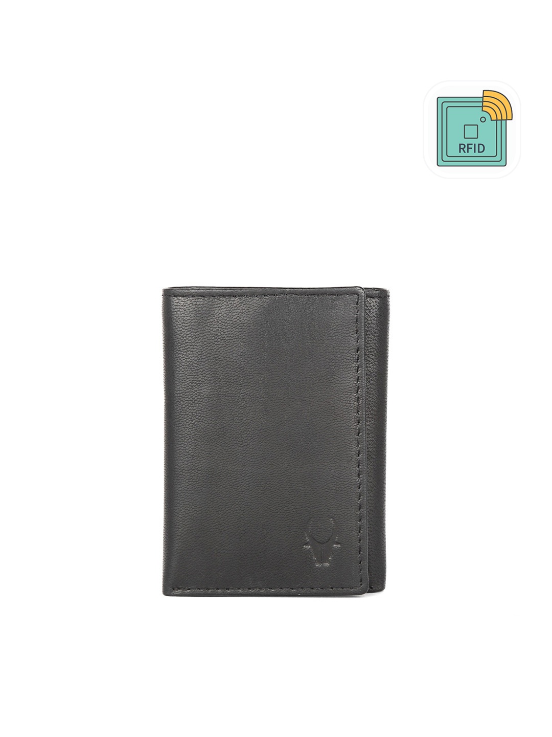 

WildHorn Men Black Textured Three Fold Leather Wallet