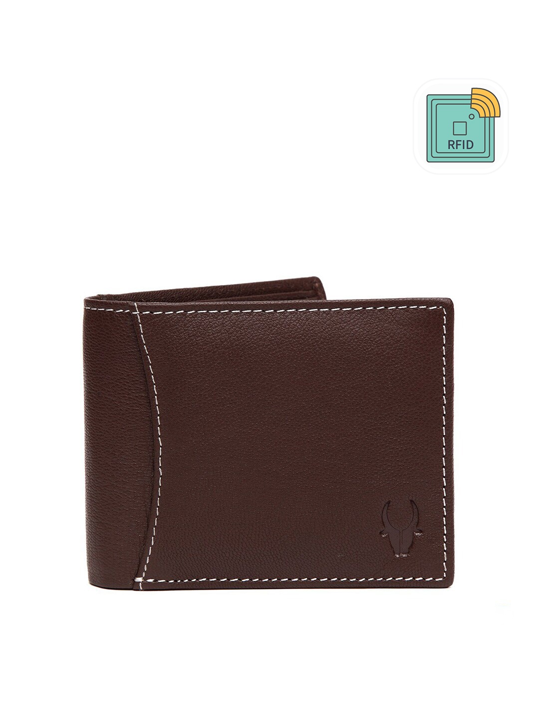 

WildHorn Men Brown Textured RFID Protected Genuine Leather Two Fold Wallet