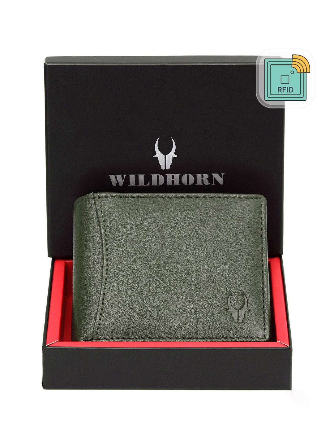 

WildHorn Men Green Solid RFID Leather Two Fold Wallet