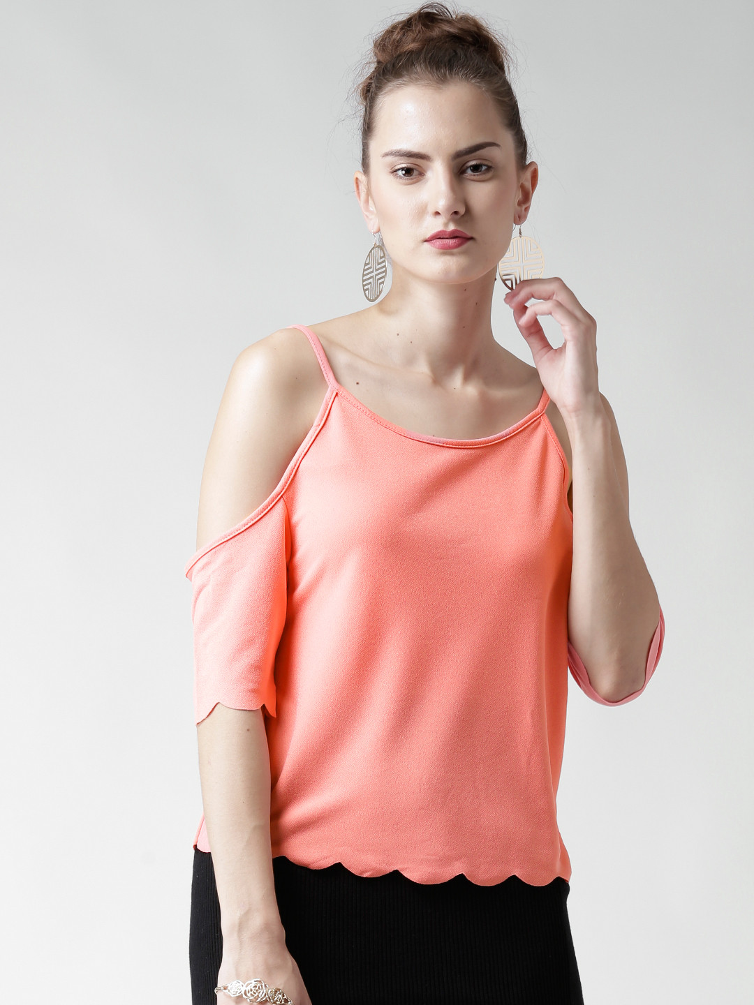 

Boohoo Coral Pink Cold Shoulder Top