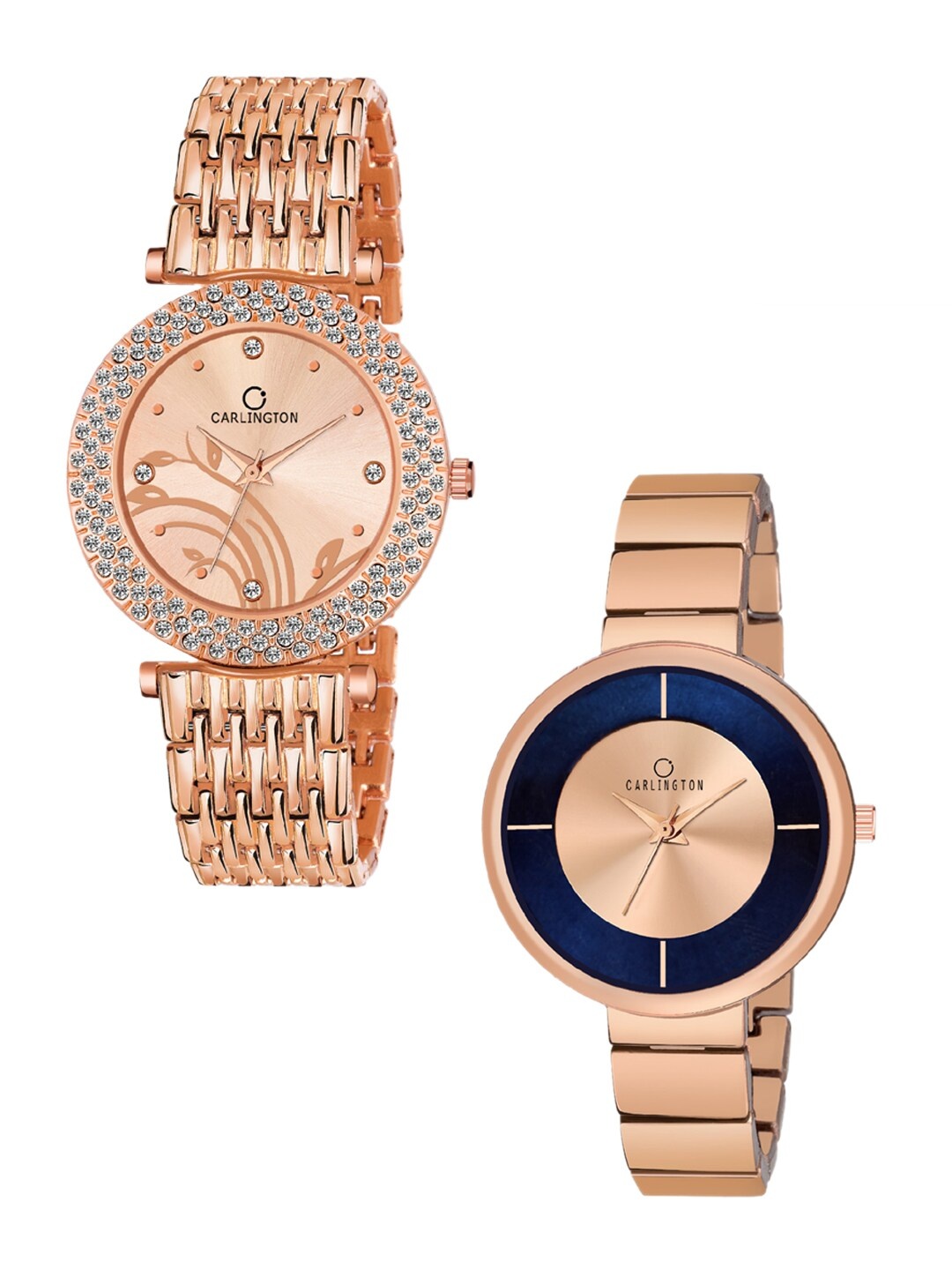 

CARLINGTON Women Set of 2 Multicoloured Analogue Watch Combo 105 RoseGold and 114 RoseGold, Multi